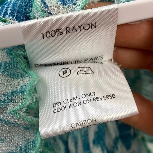 Miss June Paris Blue Green White Ikat Print Long Sleeve Embroidered Ruffle Dress - Picture 9 of 16